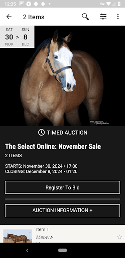 Screenshot of Select Online Horse Sales