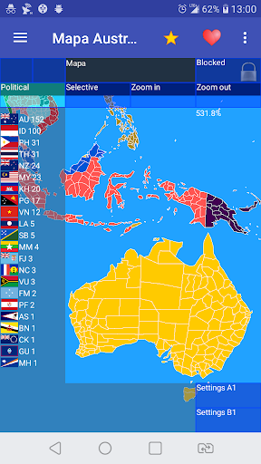 Android application Australia and Oceania map screenshort