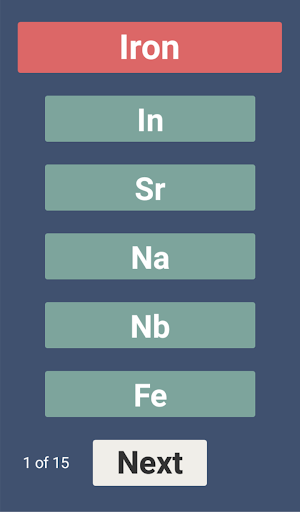 Android application Chemical elements quiz screenshort