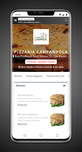 Android application Pizzaria Campanhola screenshort