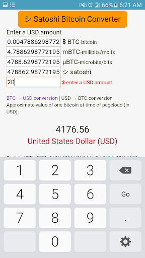 Satoshi Bitcoin Converter Screen 2