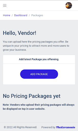 TheCeremonio - Vendor Screen 2