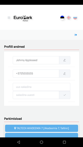 Android application EuroPark Partner screenshort