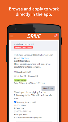 Android application Drive staff app screenshort