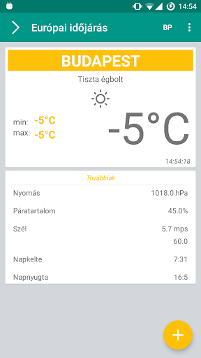 Android application Európai időjárás screenshort
