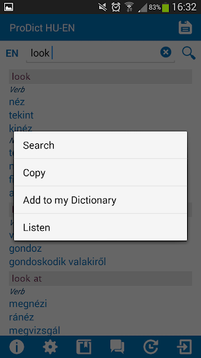 Hungarian English dictionary Screenshot