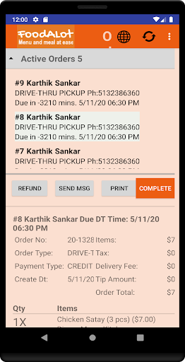 FoodALot Order Dashboard Screen 2