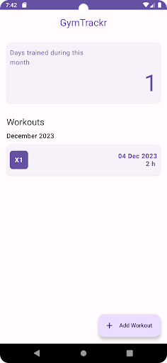 Android application GymTrackr screenshort