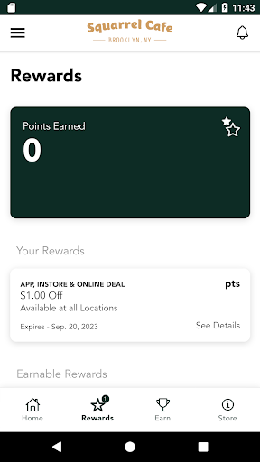 Android application Squarrel Cafe Rewards screenshort