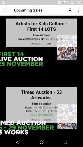 Android application Artists for Kids Auction screenshort