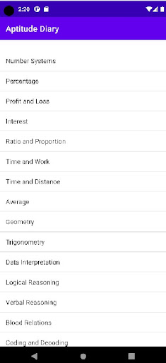 Android application Aptitude Diary screenshort