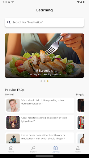 Screenshot of Vital Life: mindbody routines