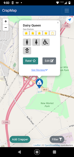 Android application CrapMap - Find Toilets Near Me screenshort