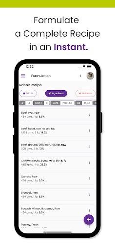 Android application Animal Diet Formulator screenshort