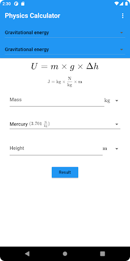Physics Calculator Screen 3