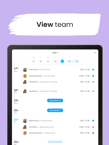 Screenshot of Leave Dates - Staff Planner