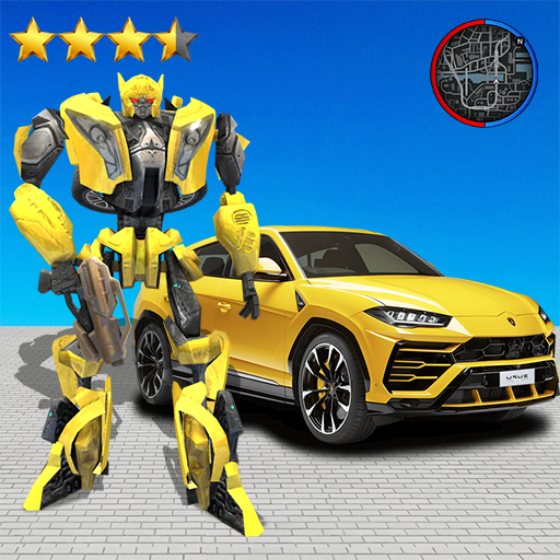 Golden Robot Car Transforme Futuristic Supercar