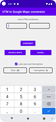 Android application UTM coordinates converter screenshort