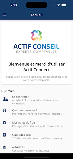 Android application Actif Connect screenshort