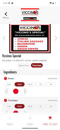 Screenshot of Viccino’s Pizza