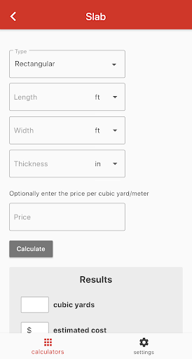 Android application Concrete Calculator screenshort