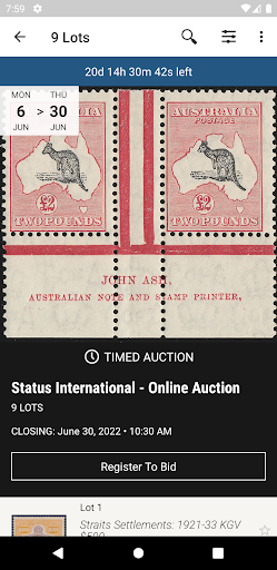 Status International Auction Screen 2