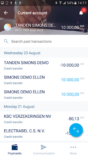 Screenshot of KBC Brussels Business