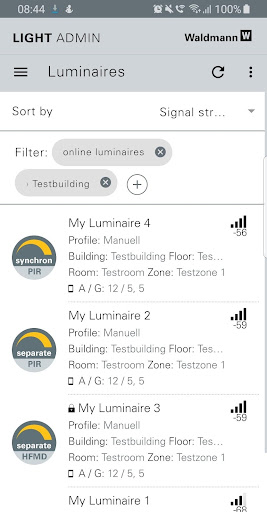 Android application Waldmann LIGHT ADMIN screenshort