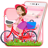 salmon Pink Cute Girl theme 2D icon