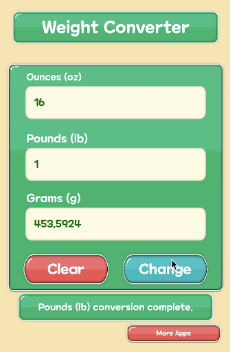 Ounces Pounds Grams Converter Screen 3