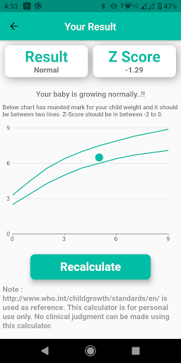 Baby Weight Calculator Screen 2