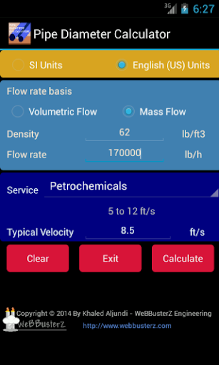 Android application Pipe Diameter Calculator screenshort