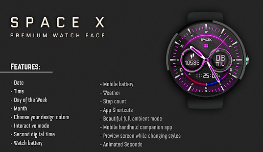 Captura de pantalla interactiva de la cara del rellotge de Space-X