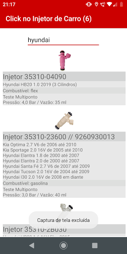 Tabela de vazão de injetores K Screen 2