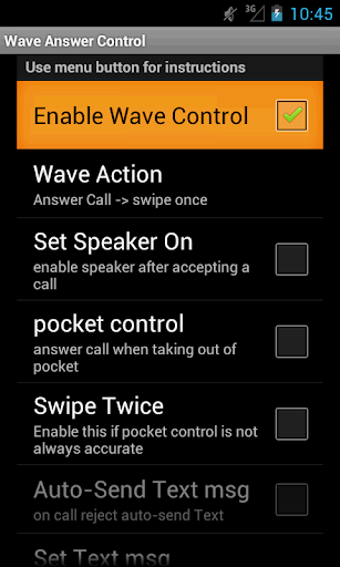 Android application Wave Answer Control screenshort