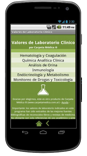Android application Valores de Laboratorio Clínico screenshort