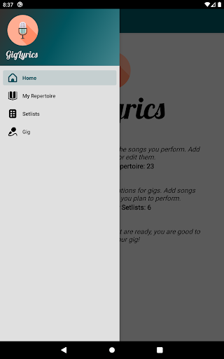 GigLyrics Screen 2