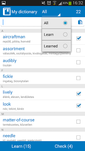 Hungarian English dictionary Screenshot