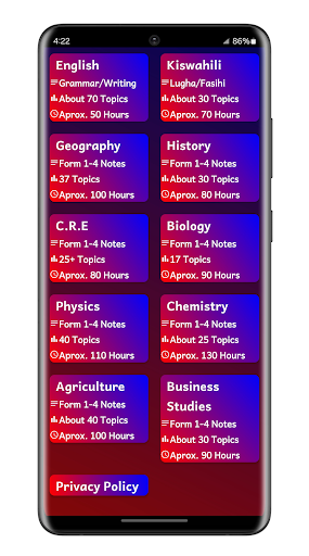 Android application Kcse Revision App All Subjects screenshort