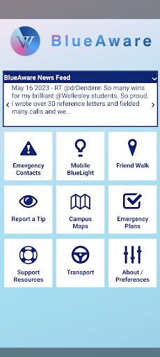 Android application BlueAware - Wellesley College screenshort