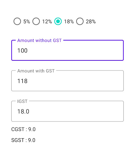 GST Calculator Lite Screen 2