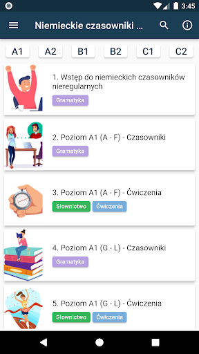 Android application Niemieckie czasowniki screenshort