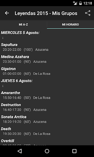 Leyendas del Rock Horarios Screen 2