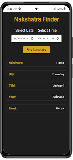 Nakshatra Finder Screen 2