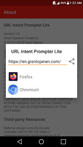 Android application URL Intent Prompter Lite screenshort