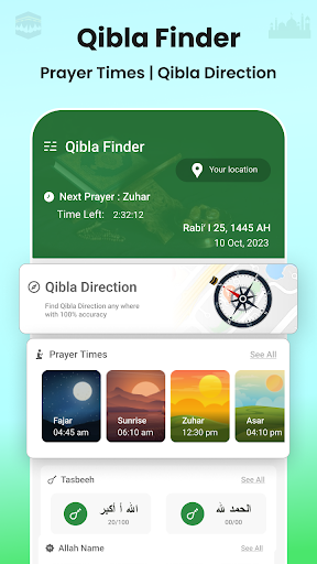 Android application Qibla Finder : Prayer Times screenshort