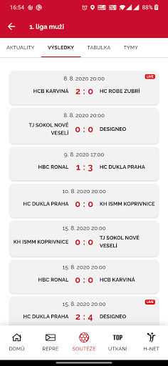 Android application Česká házená screenshort