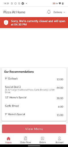Pizza At Home Screen 2