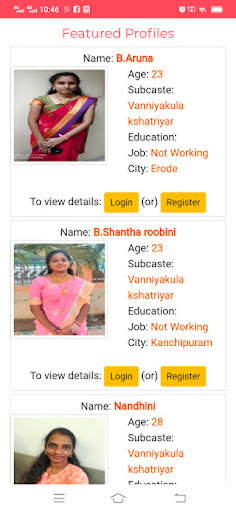 Vanniyar Marriages App Screen 2