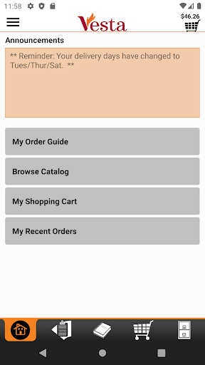 Android application Vesta Foodservice Checkout screenshort